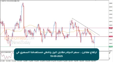 ارتفاع مفاجئ.. سعر الدولار مقابل الين يتخطى مستهدفنا السعري في 19-09-2025